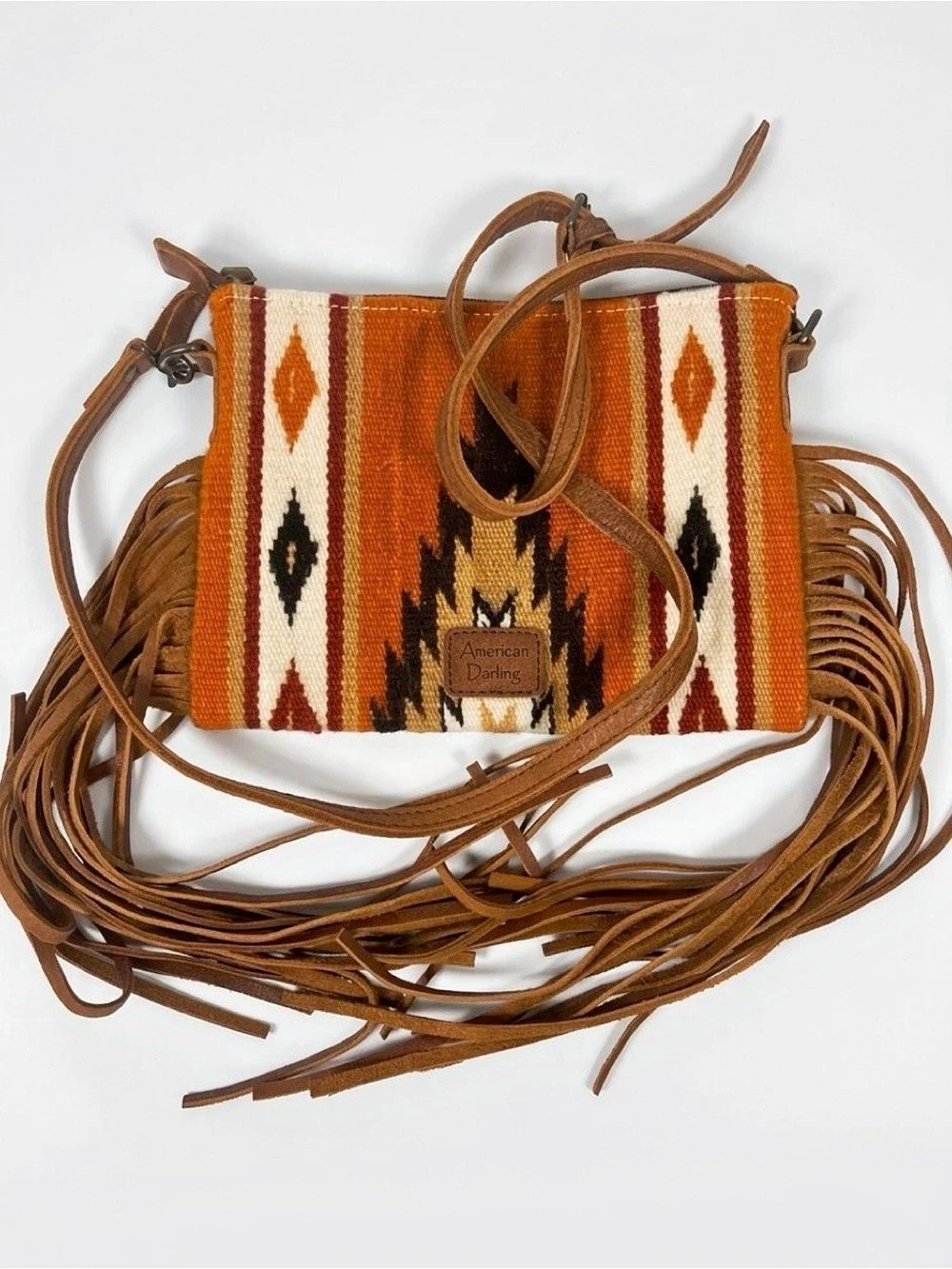 American Darling Handwoven Saddle Blanket Fringe Crossbody Bag